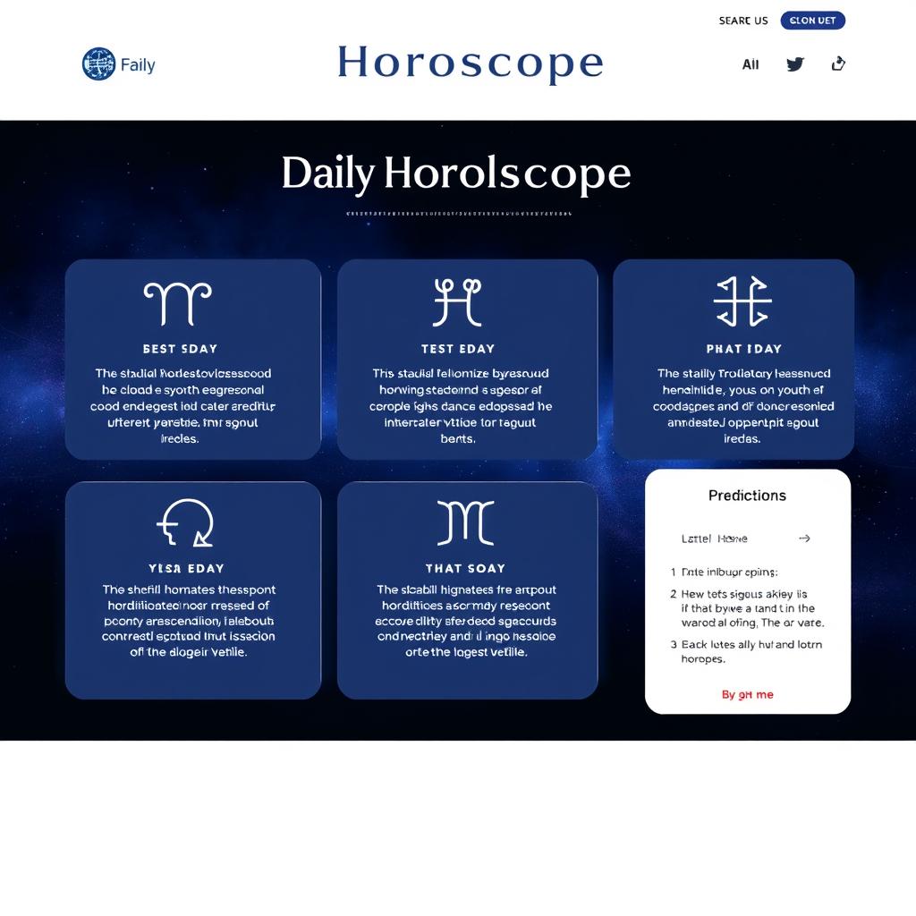 Daily horoscope page with predictions for different zodiac signs