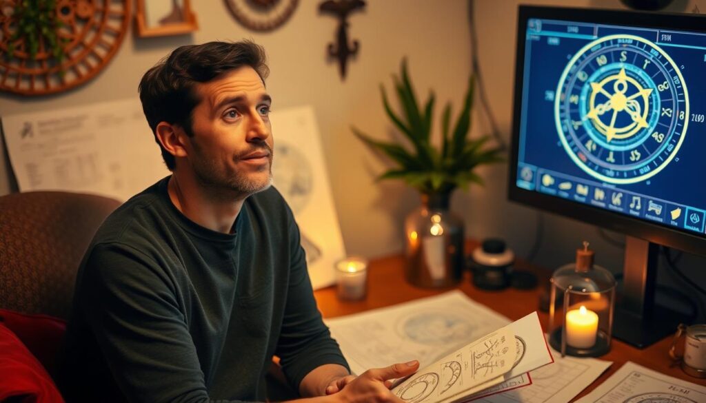 Person having an enlightening moment during an astrology reading session