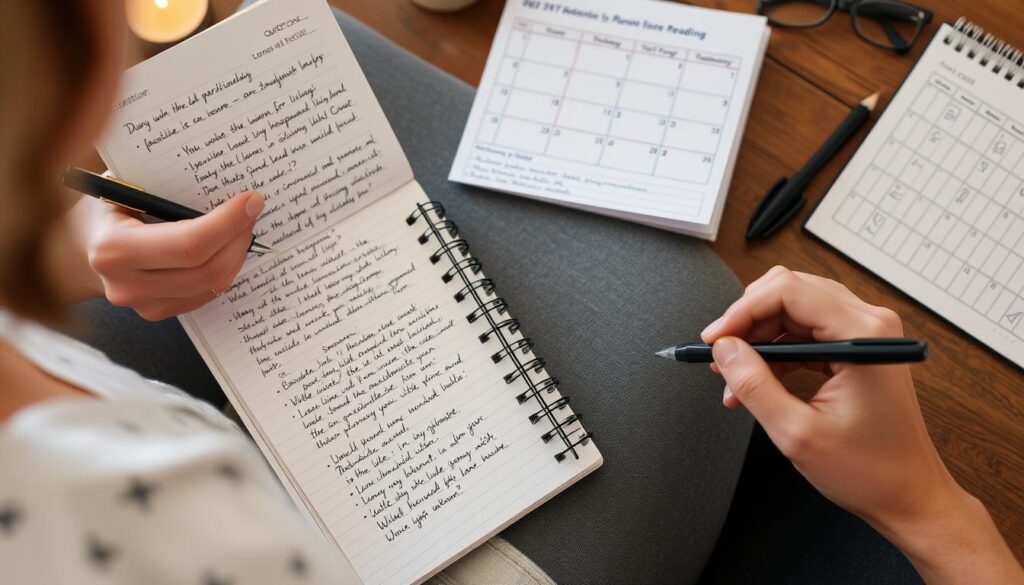 Person preparing questions and gathering birth information for an astrology reading