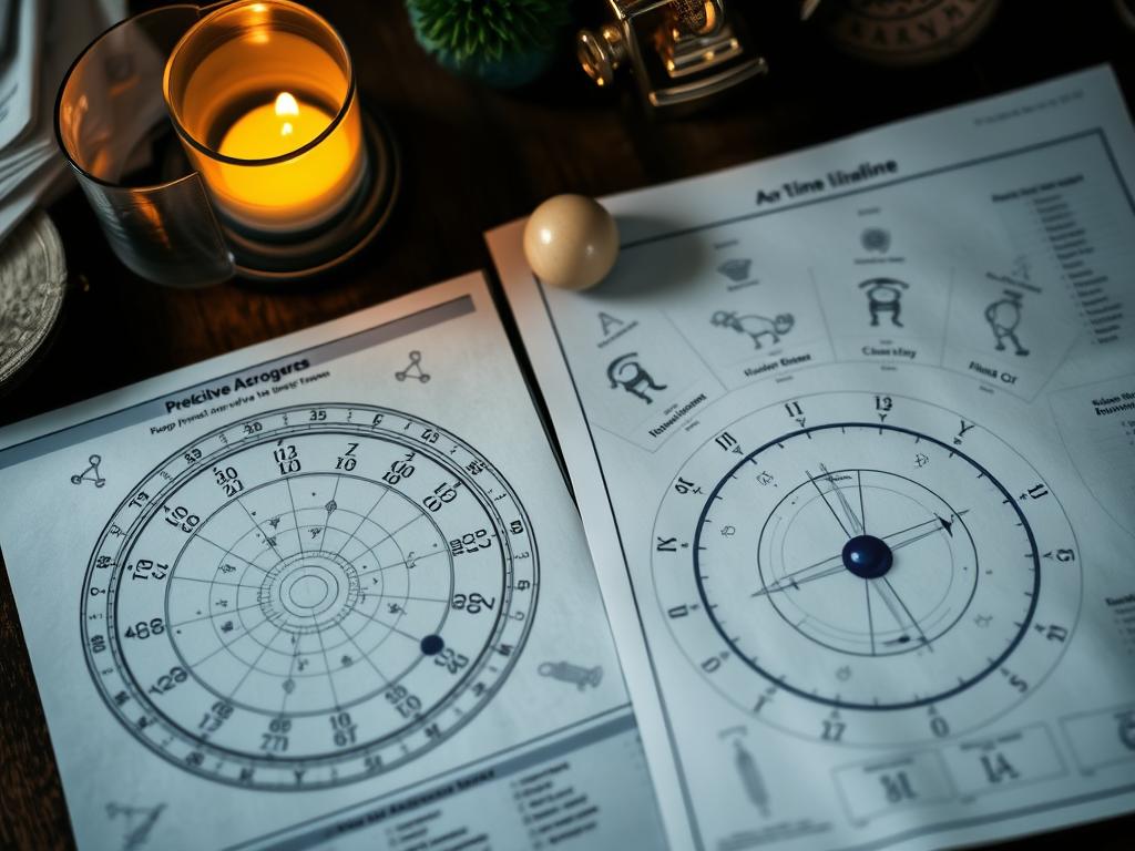Predictive astrology reading showing transit chart and timeline