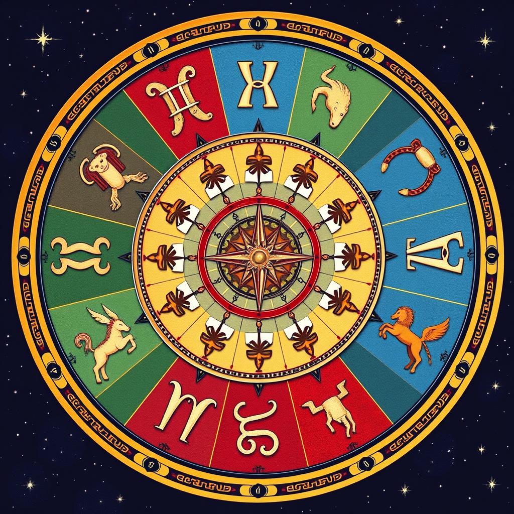 Zodiac wheel showing all 12 zodiac signs and their symbols