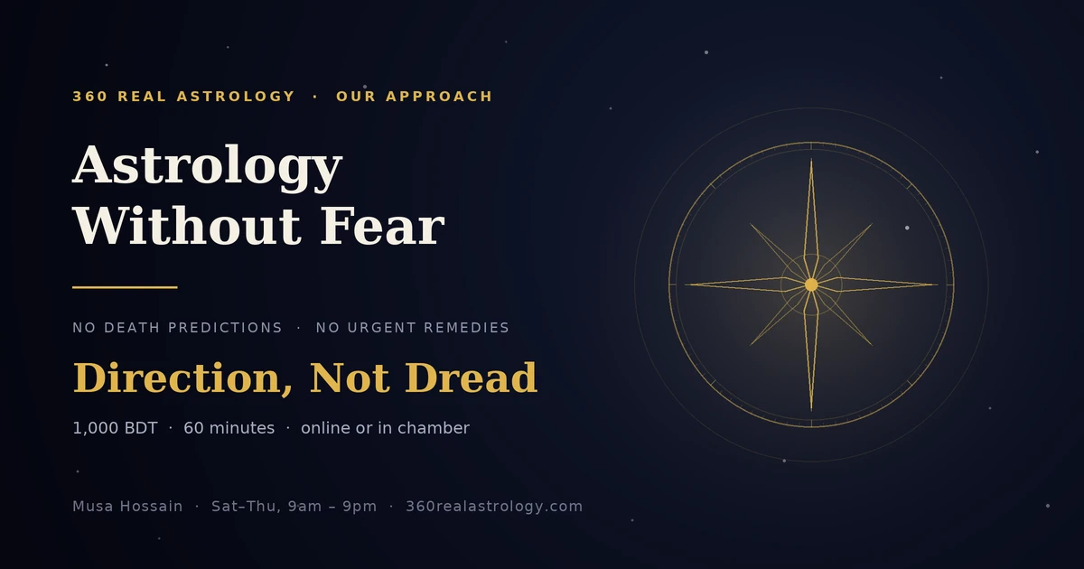 Astrology without fear at 360 Real Astrology Dhaka — no death predictions, no urgent remedies, 1,000 BDT per session with Musa Hossain